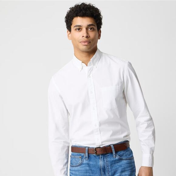 J.Crew Flex Washed Button Up Shirt Mens L White Classic Fit Long Sleeve Stretch - Picture 1 of 7